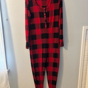 126O Women's Red and Black Plaid Pajama Onesie
